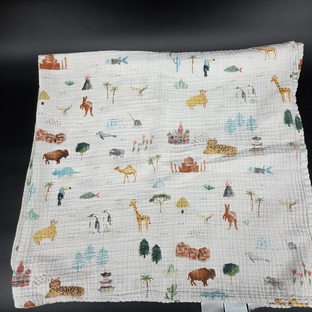 Aden Anais Muslin Swaddle Blanket World Map Animals Landmark Print Kids